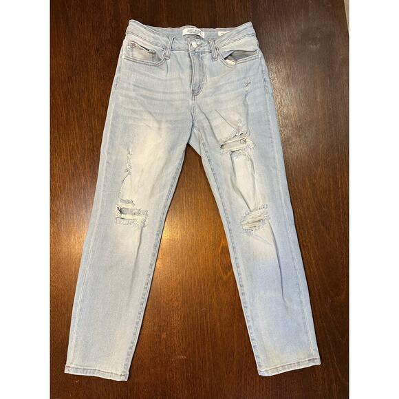 Judy Blue Boyfriend Fit Jeans Women 7/28 Distressed Fringe Grunge Comfy Stretch - Picture 1 of 12